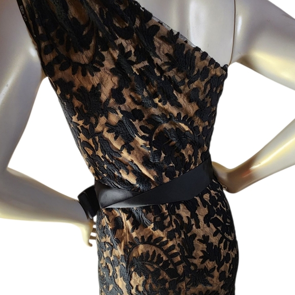 Tadashi Shoji one shoulder black lace cocktail party maxi dress 2 - Picture 8 of 13